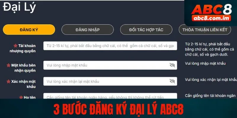 3 bước đăng ký đại lý ABC8